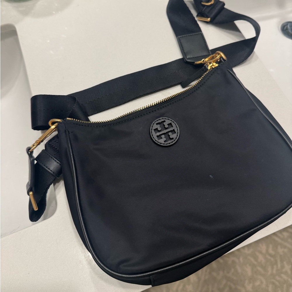 Tory Burch Black Nylon Crossbody with Gold Hardware